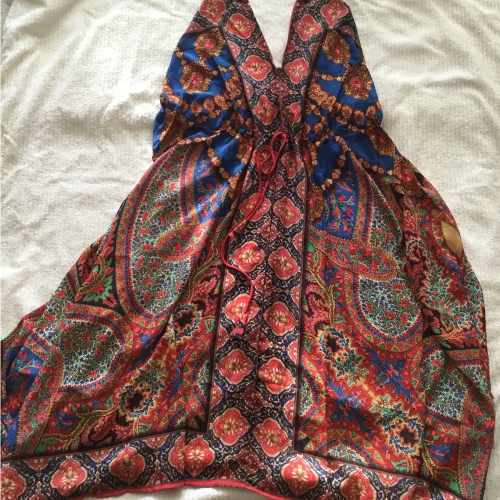 Boho Paisley Halter Dress in Red and Blue with colorful bits